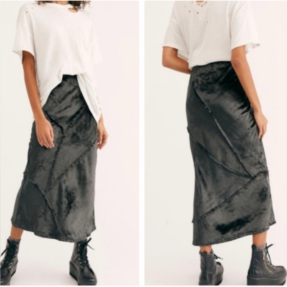 Free People Serious Swagger Black Velvet Maxi Skirt XS